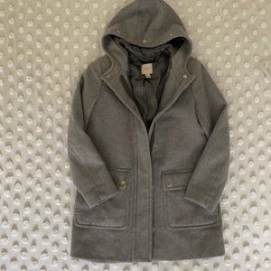 J. CREW Vail Wool Hooded Grey Coat w/ Fur